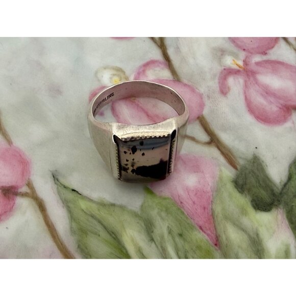Vintage 60s Wheeler Mfg. Dendritic Moss Picture Agate Sterling Ring Sz 8.5